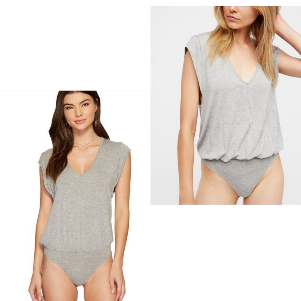 Grey V-Neck Bodysuit - Women's Intimates